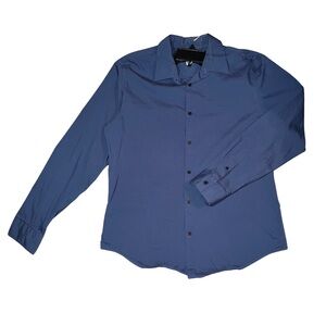 Calvin Klein Classic Fit Button Down Shirt Mens Large Blue Lightweight CK Logo